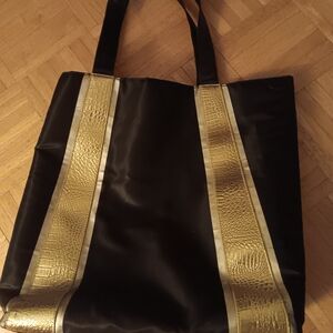 Black Tote Bag with Gold Accents
